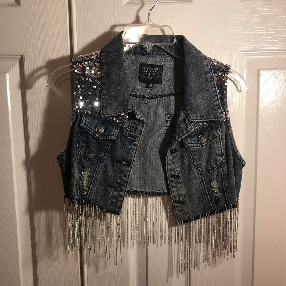 Love Culture Sequins Denim Vest